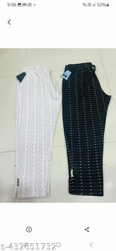 Black and white cotton self-design net pants for men and women, Indian made